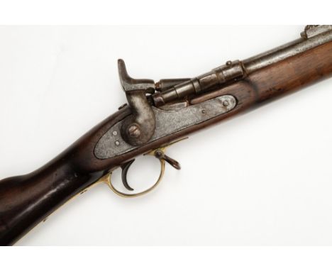 A 19th century Snider-Enfield rifle:, the 33 inch double banded barrel with brass capped fore end and steel ramrod beneath, r