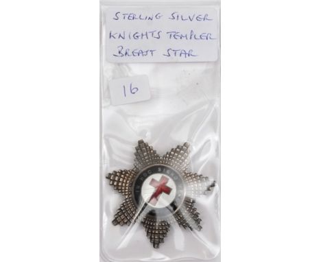 A sterling silver and enamel Knights Templer breast star by A Kent & Sons:.
