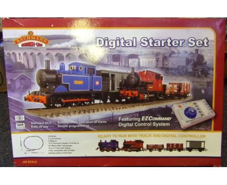 Bachmann a Digital Starter Train set:, includes two tank locomotives, rolling stock, track and controllers, lacks power cable