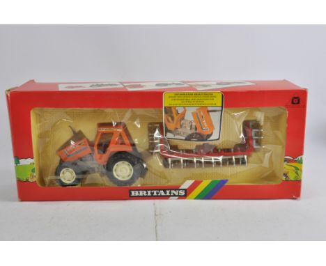 Britains No. 9620 Fiat 90-90 Tractor with Cultivator Set. NM to M in G Box. Rare.