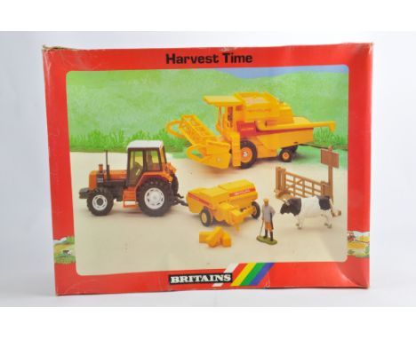 Britains 1/32 9630 Harvest Time Gift Set featuring Renault Tractor, Combine and accessories. Complete. NM to M in VG to E Box