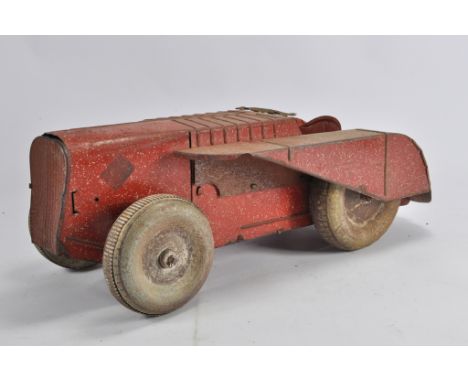 Unusual Large tinplate road or industrial Tractor, flaired mudguards, opening 'boot' clockwork (workswell). No apparent marki