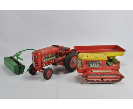 Scarce Tinplate Battery Operated Fordson Major Type Tractor (untested) plus FJ (France) Tinplate Crawler Tractor. F to G. (2)