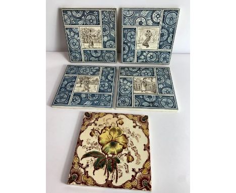 A set of four 'seasons' tiles by T &amp; R Boote, designed by Kate Greenaaway, transfer printed mark to the back for 1881, 15