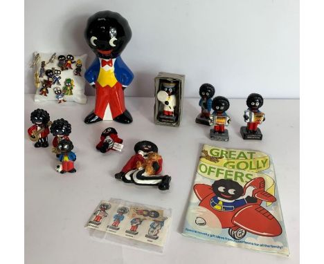 A collection of vintage and modern Robinsons items to include a ceramic figure, badges, fridge magnets and other items
