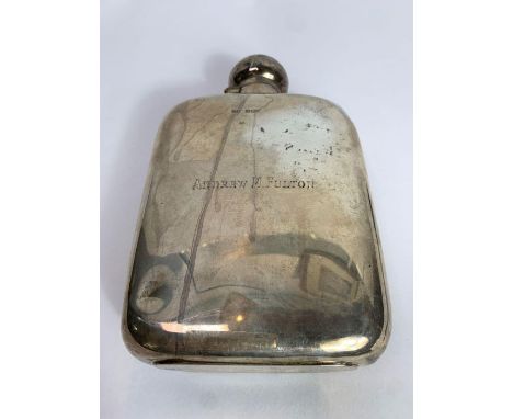 A large sized silver hip flask, by James Dixon &amp; Sons Ltd, Sheffield 1923, with bayonet captive top, inscribed, approxima