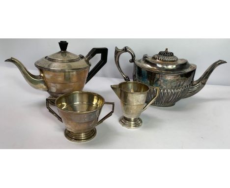 A silver three piece Art Deco tea service, by Joseph Gloster Ltd, Birmingham 1934, 610 g (19.6 troy ozs) gross; with a silver