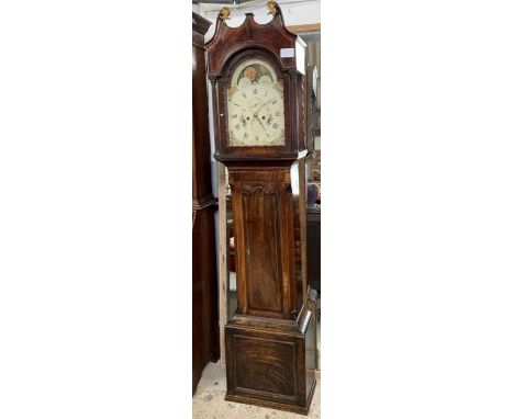 A 19th century mahogany eight day longcase clock, J. Oram, Somerton, with painted moonphase dial, and subsidiary seconds and 