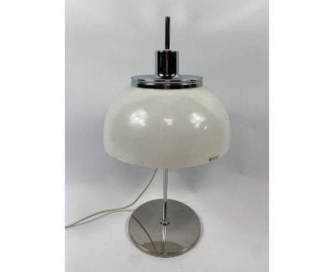 A 1970's Harvey Guzzini Italian table lamp, with chromed base and opaque white plastic shade, approximately 60cm high