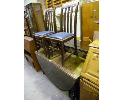 AN OAK BARLEY TWIST GATE LEG TABLE, and two chairs (3)