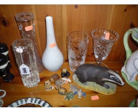 VARIOUS ORNAMENTS AND VASES, Whitefriars, Wade whimsies, Poole, Aynsley Badger etc
