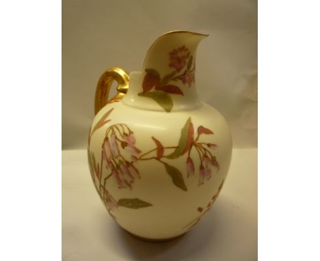 A ROYAL WORCESTER BLUSH IVORY JUG, No.1094, height 18cm (restorations)