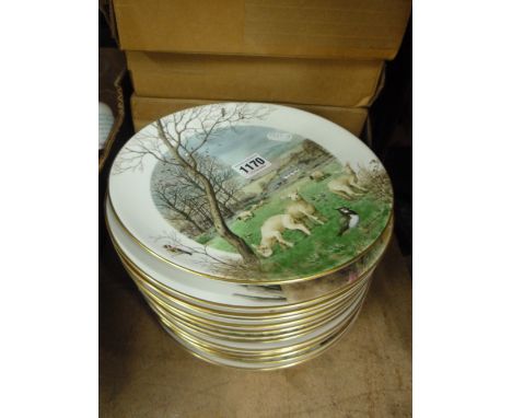 A SET OF TWELVE ROYAL WORCESTER PETER BARETT CALENDAR PLATES, (with extra July) (some boxes) (13)