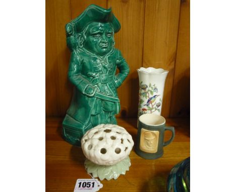 ROYAL WORCESTER POSY VASE, shape G79, a Burlington Ware green toby and two other items (4)