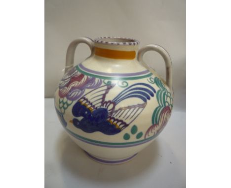 A CARTER, STABLER AND ADAMS POOLE POTTERY TWIN HANDLED BLUEBIRDS VASE, height 18cm