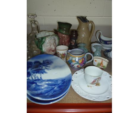 VARIOUS CERAMICS AND GLASS, to include Beswick character jugs, Mdina vases, Poole jug, Staffordshire relief moulded covered j