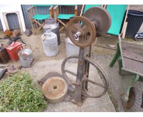 A VINTAGE CAST IRON TWIN GRINDING WHEEL, and spare grinder (2)
