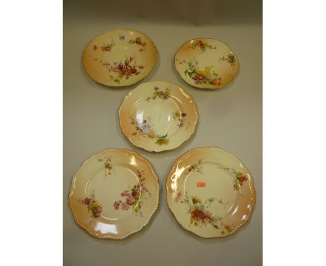 FIVE ROYAL WORCESTER BLUSH IVORY PLATES, No.5171, various sizes