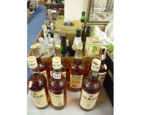 THREE BOTTLES OF HAIG SCOTCH WHISKY, four bottles of Teachers whisky and various other bottles