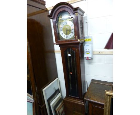 A MODERN MAHOGANY LONGCASE CLOCK, with pendulum and triple brass weights, marked Canham London (s.d.)