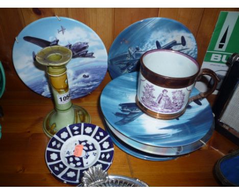 A MINTON SECCESSIONIST CANDLESTICK, (distressed), Worcester Aircraft Collectors plates etc