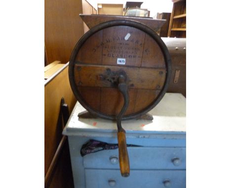 A VINTAGE BUTTER CHURN, stamped J and A McFarlane Ltd Albert Works, Springbank Glasgow