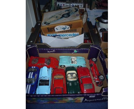 A QUANTITY OF UNBOXED AND ASSORTED MODEL CARS, to include Polistil, Burago, Revell, part built Hubley kit and part built Gakk