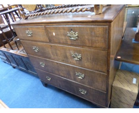 A GEORGIAN AND LATER CHEST, of two short and three long drawers on bracket feet supports