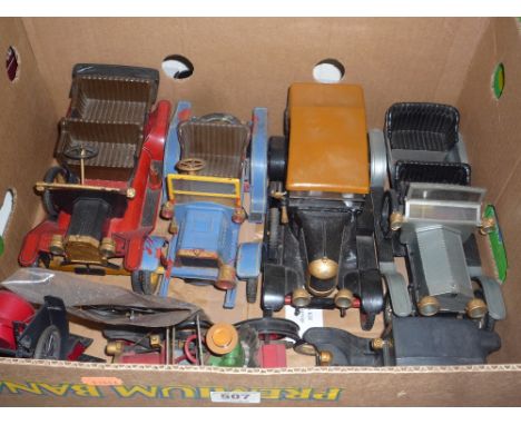 A QUANTITY OF PLASTIC VINTAGE CAR MODELS, c.1960's, Tudor Rose, Revell etc, some damage and repainting (7)