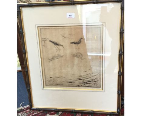 KATHERINE CLAYTON, Redshanks etching, signed, framed and glazed