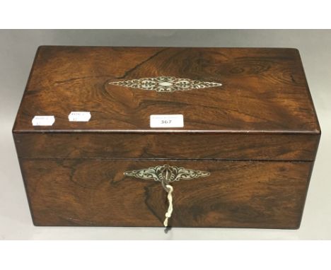 A Victorian mother-of-pearl inlaid rosewood caddy