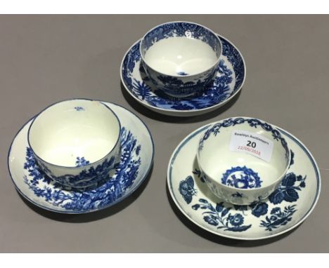 Three 18th century Worcester tea bowls and three saucers