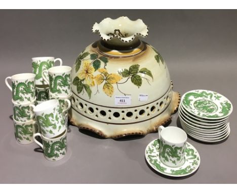 A Coalport part coffee service and a Continental pottery hanging lamp shade