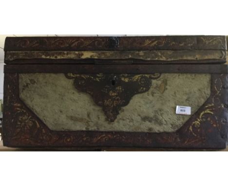 An 18th century iron and hide trunk