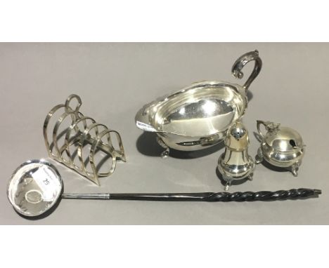 A coin set baleen handled toddy ladle and a small quantity of silver plate