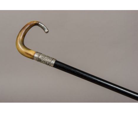 An Art Nouveau silver mounted horn handled stick