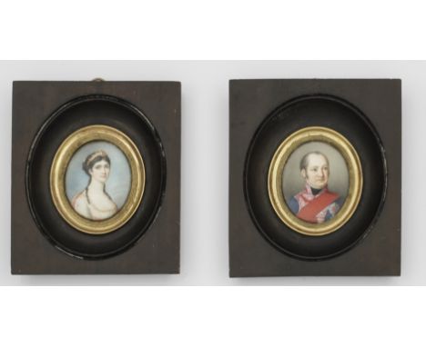 Paar Porträtminiaturen von König Maximilian I. Joseph (1756-1825) von Bayern und Karoline von Baden, Königin von Bayern (1776