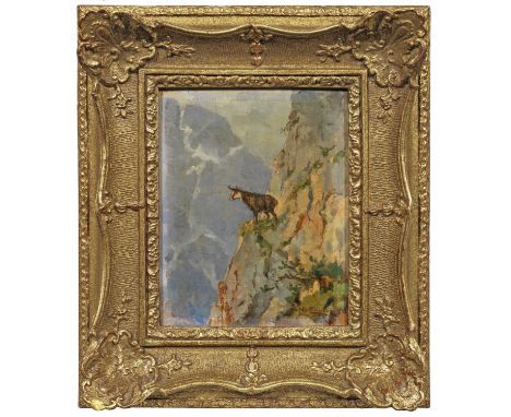 Hugo Engl (1852 Lienz - 1926 Silz/Tirol)Gämse auf einem Felsen in den HochalpenEngl studierte bei Wilhelm von Diez und Franz 