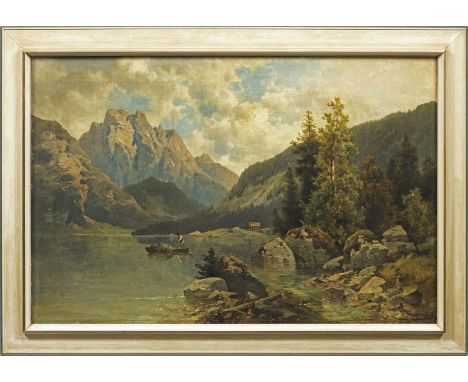 Josef Thoma (1828 Wien - 1899 ebenda)"Der Reiblersee in Kärnten". OriginaltitelAtmosphärisch gestimmte, charakteristische Lan