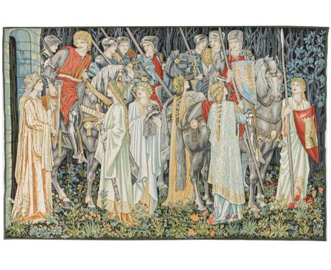 Dekorative Tapisserie Im Innenfeld flächendeckende, vielfigurige und szenisch angelegte Darstellung von Rittern und Burgfräul