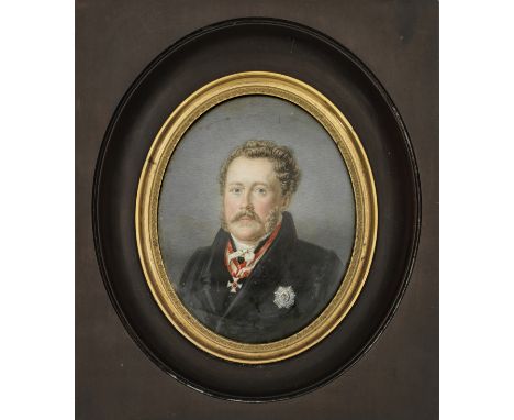 Biedermeier-Porträt von Friedrich VI. von Hessen-Homburg.Ovales Brustbildnis des Landgrafen Friedrich Joseph Ludwig Carl Augu