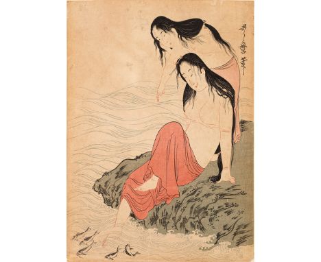 Zwei Japanische Holzschnitte Utagawa Toyokuni I (1769-1825) Farbholzdruck auf Papier. Szenische Darstellungen von "Sitzender 