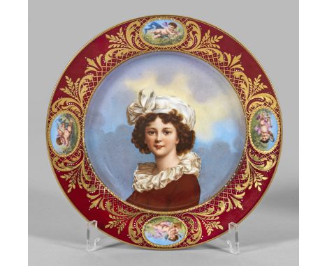 Bildnisteller "Élisabeth Vigée-Lebrun" Runde Form. Im vertieften Spiegelmedaillon Porträt der Malerin Élisabeth Vigée-Lebrun,