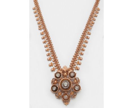 Belle Epoque Diamant-Collier des Münchner Juweliers Peter Rath, königlich bayrischer HoflieferantRoségold, gest. 585. Feines 