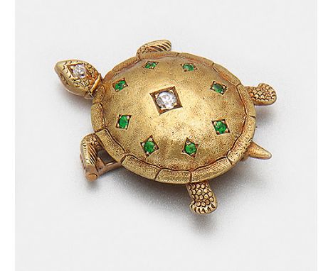 Viktorianische Turtle-Brosche England, um 1880. Gelbgold, 14 ct.; Detailreiche Darstellung einer Schildkröte, akzentuiert dur
