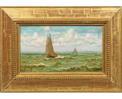 Léon Valkenaere (1853 Brügge - 1932 Brüssel)Tjalk vor der belgischen KüsteKüstensegler bei Zand-Kreck (Schelde-Mündung) mit S
