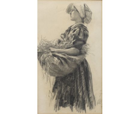 Rudolf Dammeier (1851 Berlin - 1936 ebenda)"Junge Ährenleserin". OriginaltitelSchwarze Kreide bzw. Kohle u. Bleistift/Papier.