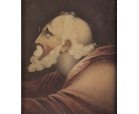 Framed, unsigned, watercolour on paper laid on board, Old Master Style portrait of an elderly bearded gentleman in red robe, 