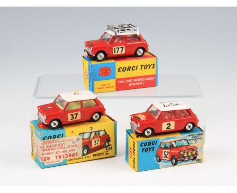 A group of three Corgi Toys Monte Carlo Rally Mini Cooper 'S' diecast cars comprising of number 317, 321 and 339 models, all 