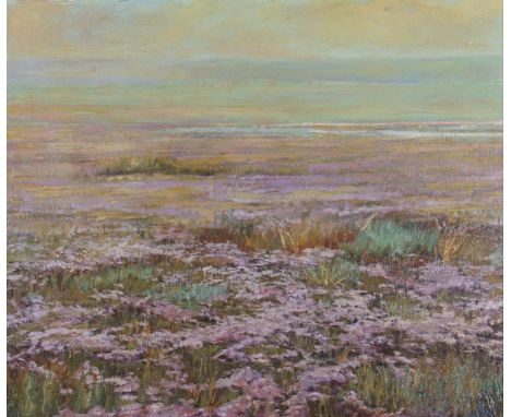 THEODORE? Framed, indisinctly signed, dated 1936, oil on board, marsh land scene at evening light, 46cm x 55cm.